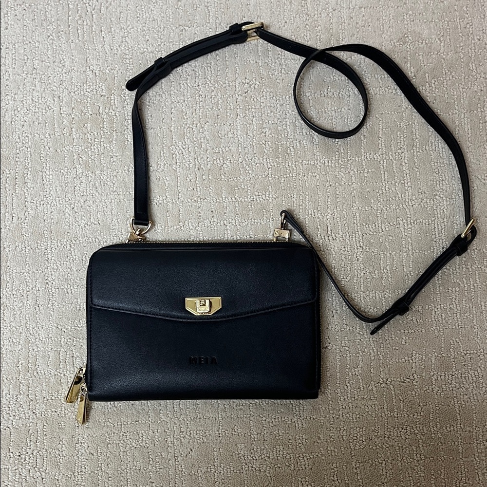 MEIA Black Crossbody Bag with Gold Accents - Picture 2 of 6